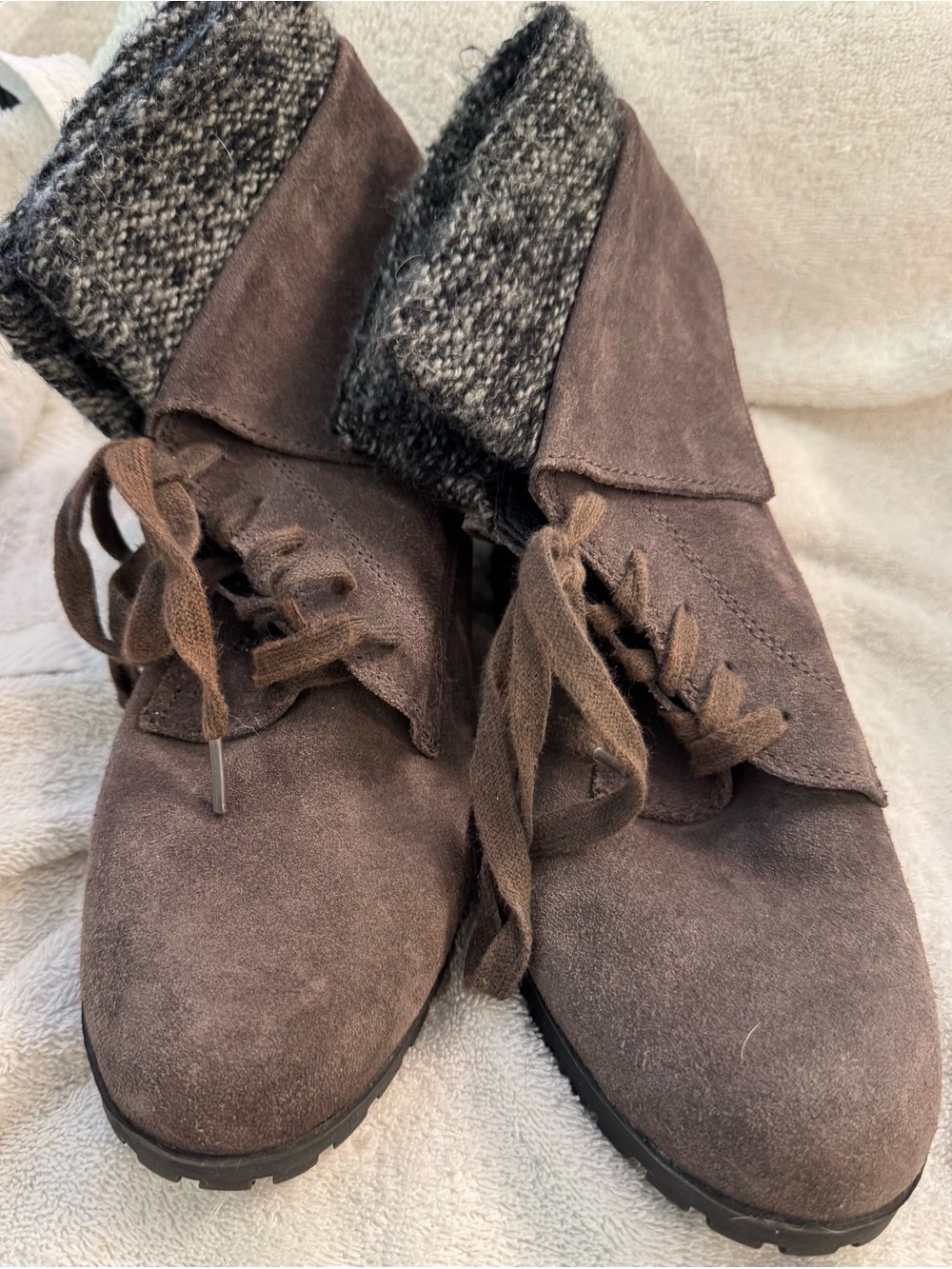 Women’s Brown Suede Fold-Over Lace-Up Ankle Booties